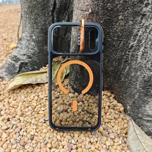 Dual-Color Shield Lens Holder Protective Phone Case| TPU + Acrylic Protective Cover with Stand and Colorful Decorative Strips, Shockproof and Durable, Compatible with iPhone 11–17/Plus/Pro/Pro Max/Air