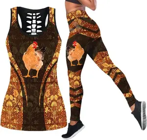 Stylish Chicken Hollow Tank Top Legging Sets for Women - Comfortable & Trendy Fashion Ensemble