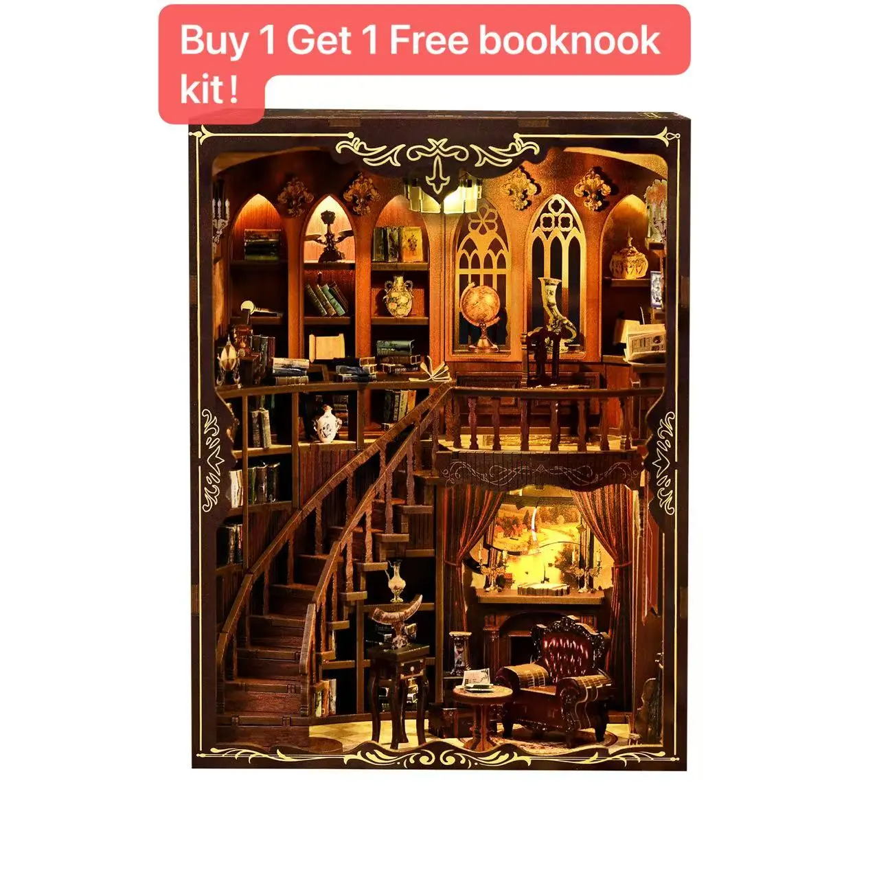 Ancient Rhyme Miniature Library Booknook Kit（Buy 1 Get 1 Free booknook kit！） - Exquisite DIY Wooden Model with 300+ Precision Laser-Cut Wooden Pieces, Bookshelf Display Decor, Intellectual Development Building Toy for Over 14 Years, Book Lovers