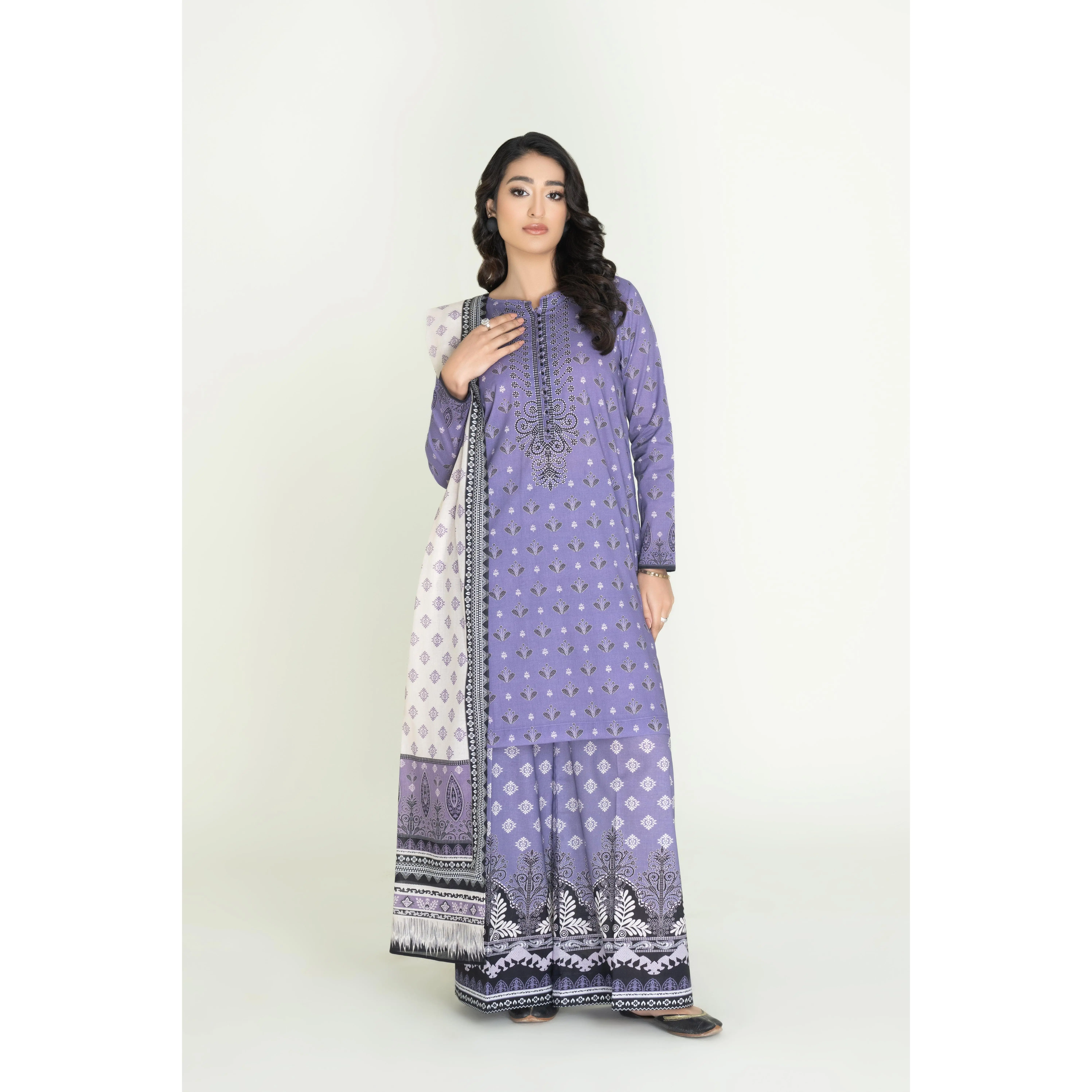 Women's Stitched 3-Piece Lawn Suit - Sky Blue Printed Shirt, Trouser & Matching Dupatta Set, Breathable Fabric, Elegance, Casual Classic Fashion for All-Day Comfort