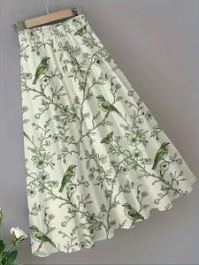 Women's Spring & Summer Fashion Casual Dinosaur Print Skirt, Long Loose-Fitting A-Line, Elastic Waist, All Seasons Wear, Bottom