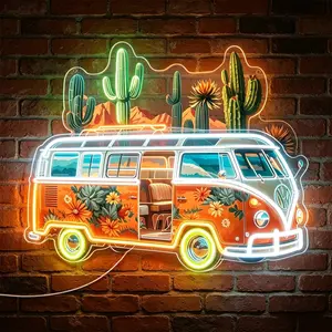 PC Retro VW Bus Neon Sign for Wall Decor | Vintage Camper Van LED Light for Man Cave & Dorm| Home Lighting, USB Powered Dimmable, Perfect for Gifts, Parties, Gaming Esports Gadgets, Home Bar, Birthday Gifts, Valentine's Day, Halloween, Christmas, etc.