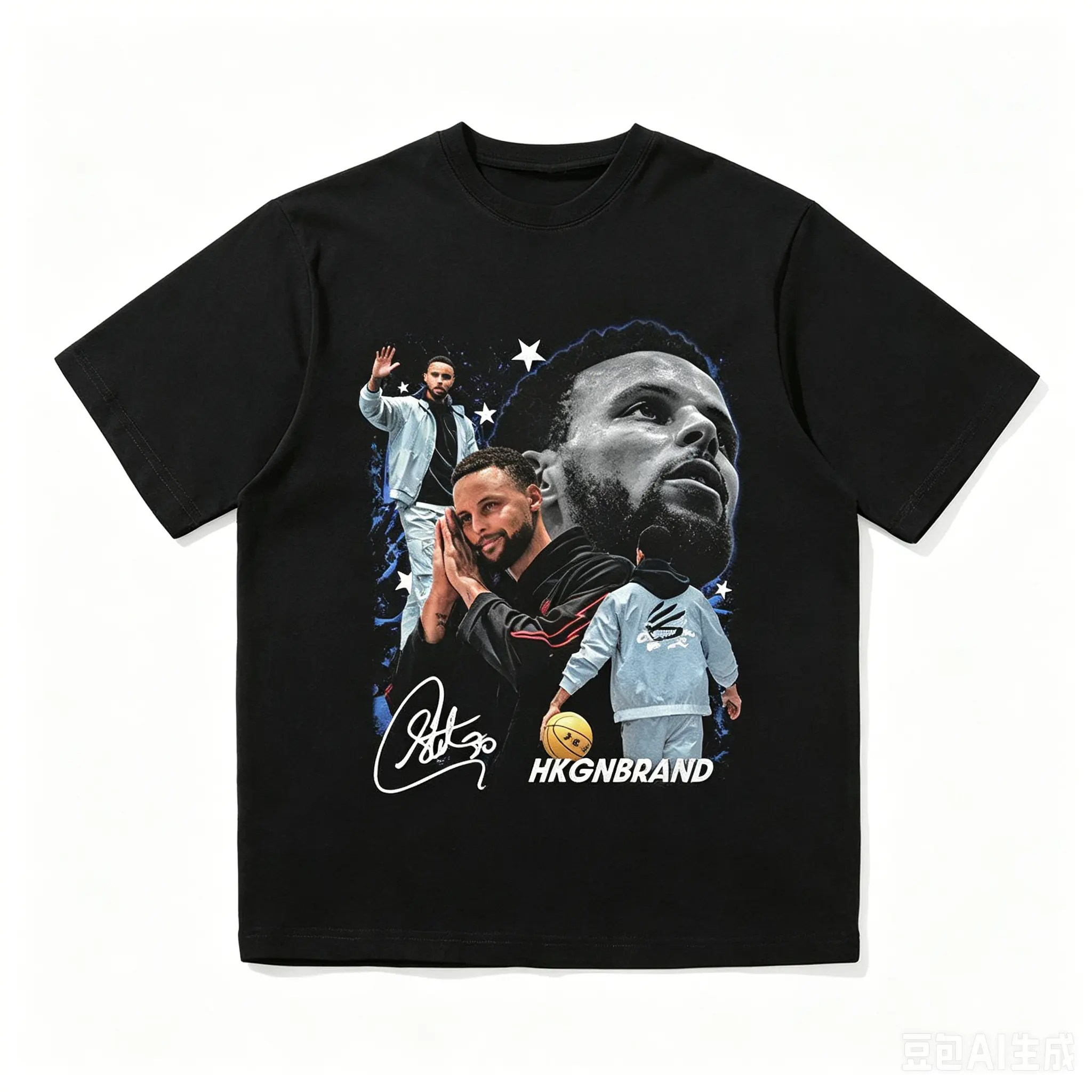 Summer sports essential retro Curry multi image pattern retro black oversized basketball T-shirt suitable for both men and women Warriors fans cotton T-shirt