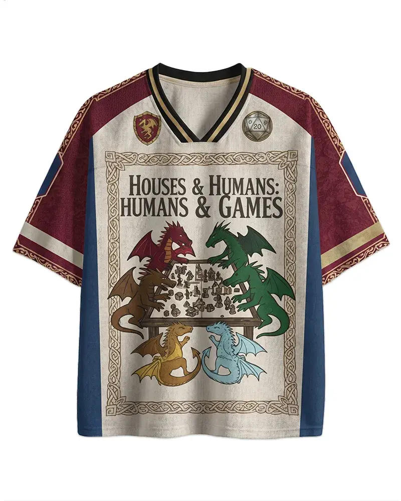 TheRetroTee Funny DnD Houses and Humans 1980s Mesh Jersey, Halloween Jersey Gift For Her And Him