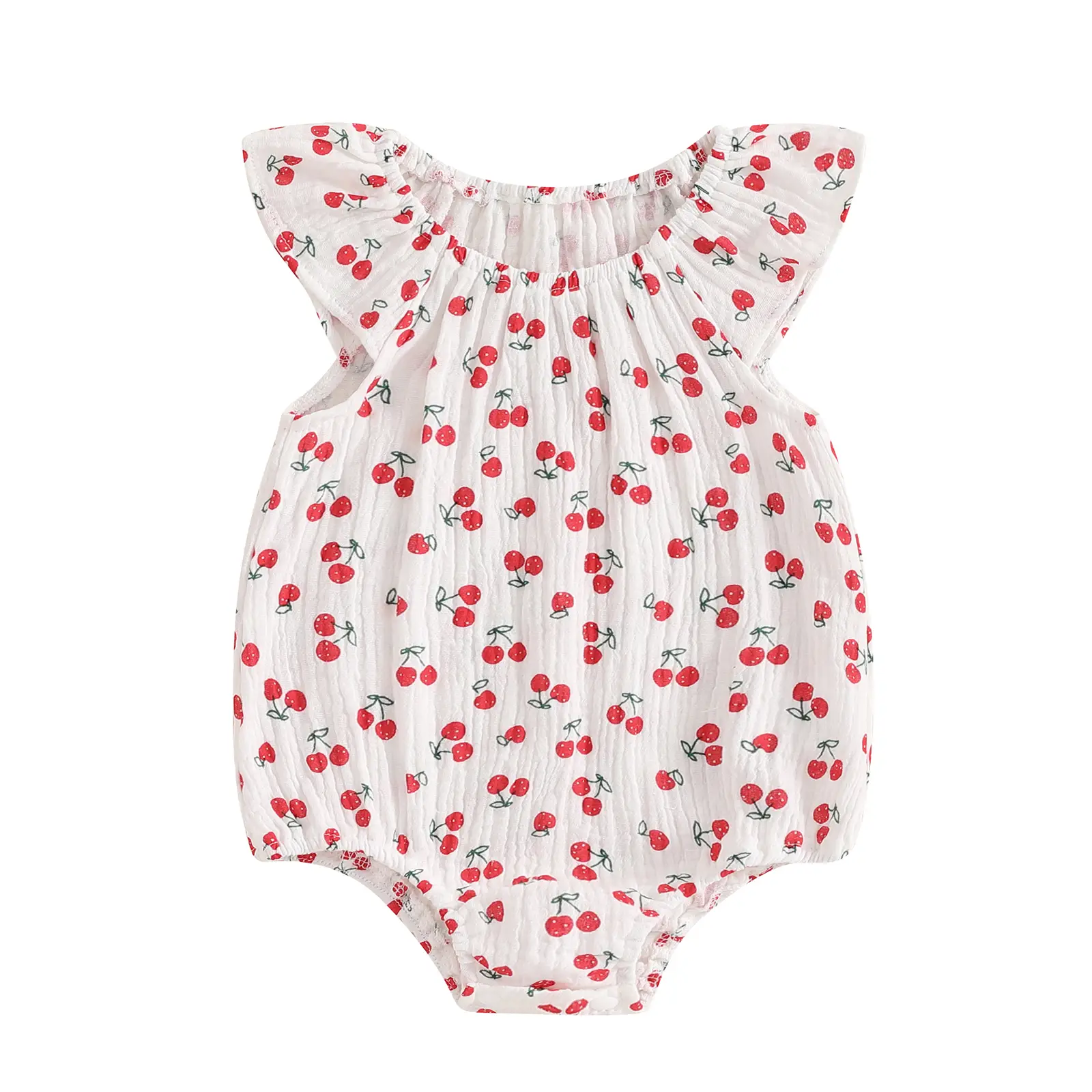 Infant Newborn Baby Girl Spring Summer Clothes Cactus/Radish/Cherry Print Romper Sleeveless Bodysuit Cotton Linen Clothing Playsuit Round Neck Jumpsui