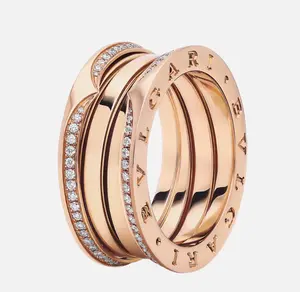 Pre-owned Bvlgari B.zero1 18 kt rose gold three band ring set with full pavé dia along its edges size 54 2022 full set