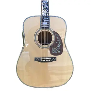 Gloss Natural Solid Spruce Top Dreadnought Acoustic Guitar Vine Inlay fingerboard