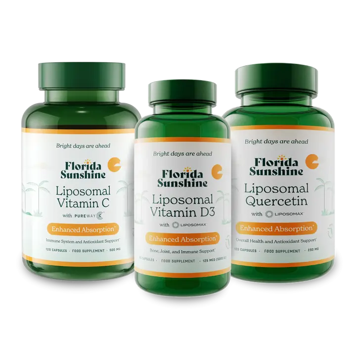 Enhanced Immunity Bundle - Liposomal Vitamin D3, Vitamin C & Quercetin Capsules, 3 Bottles - Seasonal Immune & Antioxidant Support