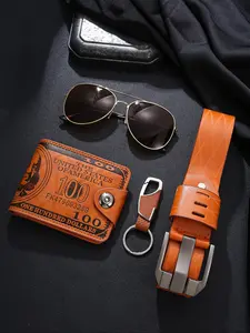 Men's Fashion Belt Set with Glasses Wallet Keychain, Perfect Gift for Father's Day Thanksgiving Christmas Birthday
