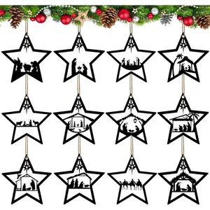 12 count Christmas Metal Nativity Scene Ornaments  Shaped Christian Religious The Birth of   Ornament Metal Christmas Tree Decoration for Xmas Religious  Holiday Decor