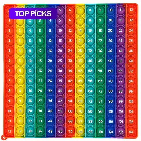 12*12 Multiplication Rainbow Push Pop Bubble Fidget Math Toy, Sensory Stress Release Numbers Counting Learn to Read Educational Toy for Kids