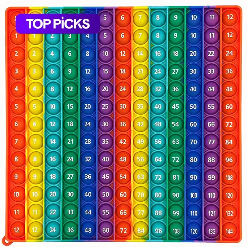 12*12 Multiplication Rainbow Push Pop Bubble Fidget Math Toy, Sensory Stress Release Numbers Counting Learn to Read Educational Toy for Kids