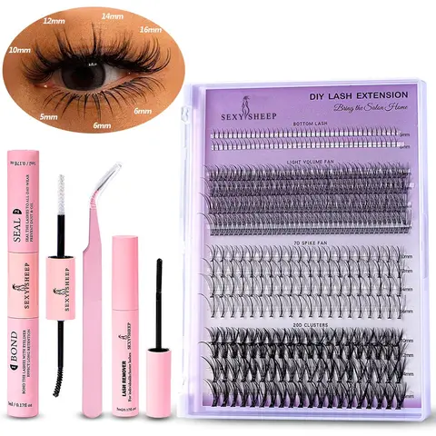 Mixed Styles Individual Eyelash Clusters False Eyelashes, Diy Makeup Lashes, DIY Eyelash Extensions, 1 Set Including 400pcs/box Natural Curl & Glue & Remover & Tweezers, for Women & Girls, Christmas Gift
