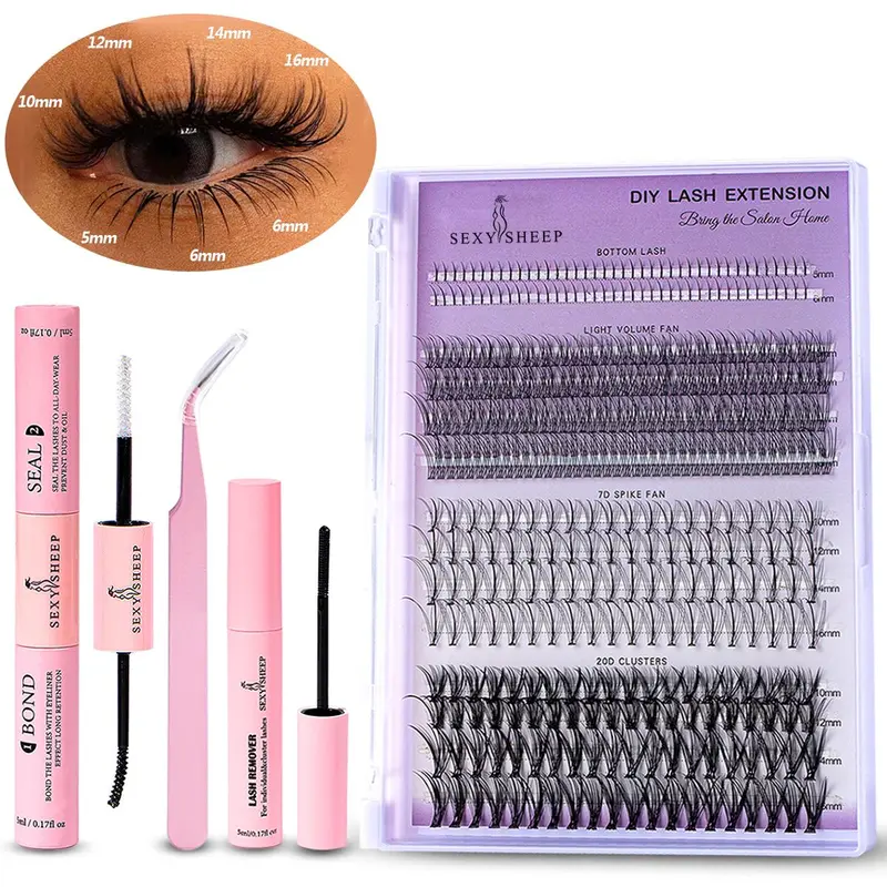 Mixed Styles Individual Eyelash Clusters False Eyelashes, Diy Makeup Lashes, DIY Eyelash Extensions, 1 Set Including 400pcs/box Natural Curl & Glue & Remover & Tweezers, for Women & Girls, Christmas Gift