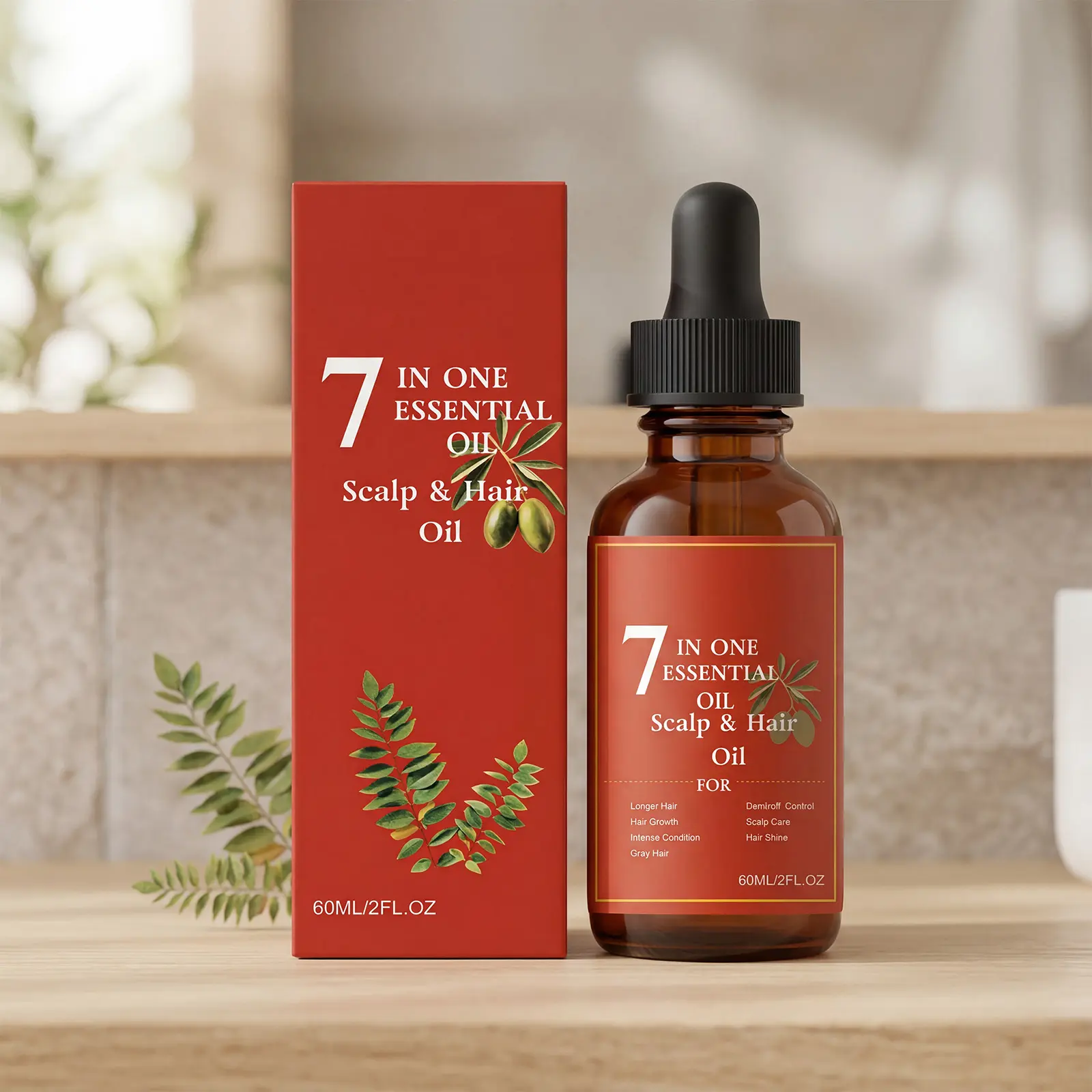 Hair Growth Oil - 7 Essential Nourishing Treatment with Castor & Olive Oil, Scalp Nourisher for Thick, Full Locks, Dry Strand Repair, Root Strength, Lightweight Non-Greasy Formula for Men & Women