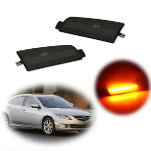 2pcs Smoked Amber LED Front Bumper Side Marker Reflector Lights For 2009 2010 2011 2012 2013 Mazda 6,Replace OEM MA2570105, MA2571105, GS3L515F0B, GS3L515E0B