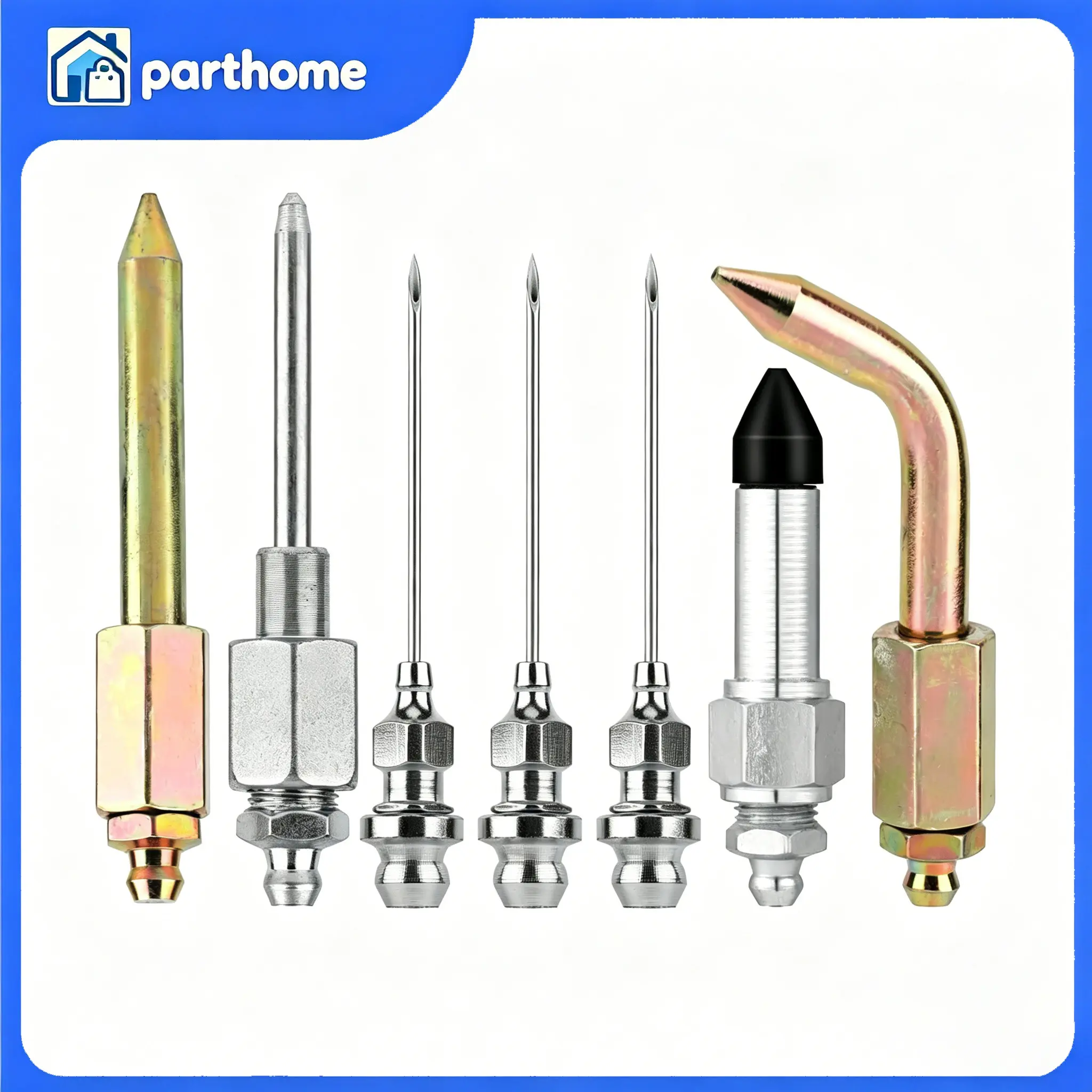 7pcs Grease Gun Accessory Spray Nozzle Kit for Tools, Featuring Needle Tips, Elbow Adapter, and Rubber Nozzle Dispenser
