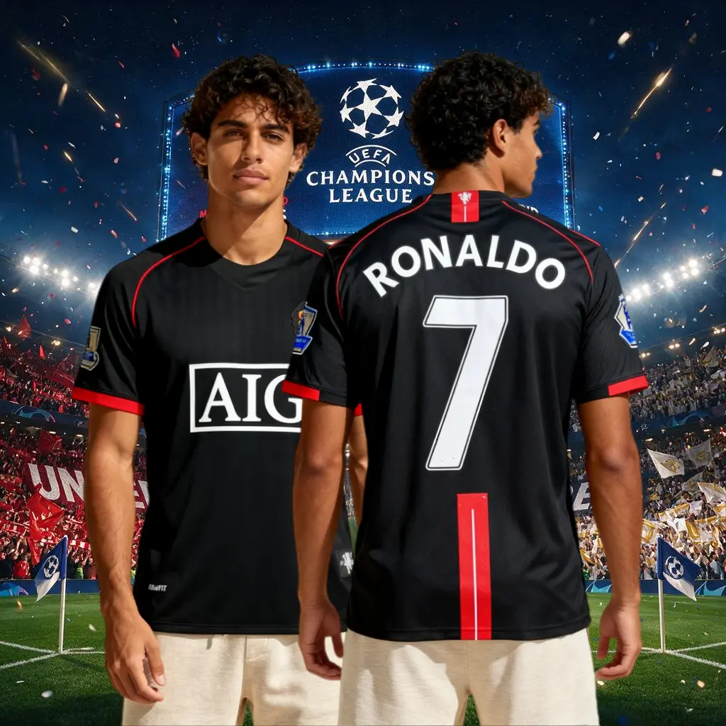 0708 Away Black CR #7 Short Sleeve Soccer Jersey