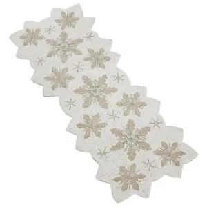 Saro Lifestyle 3284.W1335B 13 x 35 in. Beaded Snowflake Table Runner, White