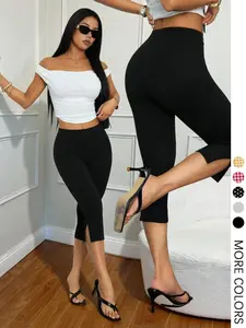 Trendy Women's Side-Slit Capri Pants, Spring Summer Essential, Ideal for Dating and Shopping Trips