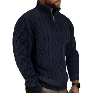 Men'S Long Sleeve Quarter Zip Sweater, Cable Knit Mock Neck Soft Casual Pullover, For Friends And Family Christmas Gifts