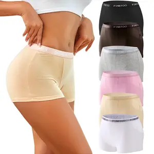 FINETOO 6Pcs  Women's  Underwear Cotton Boxer Shorts Soft Underpants Ladies Stretch Panties Solid Color Cute Women's Panties Beige Lingerie Womenswear