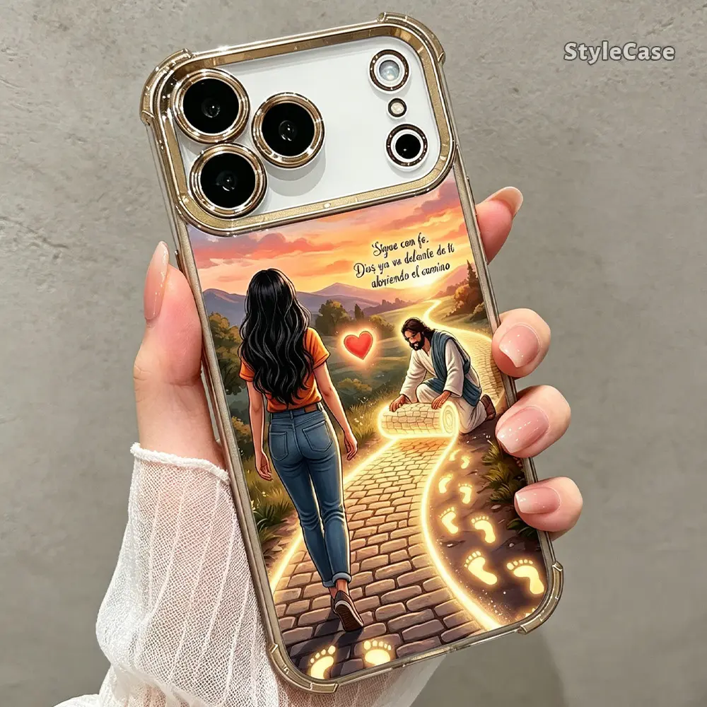Faith Path Phone Case for iPhone 17 16 15 14 13 12 11 Pro Max Plus Air, Jesus Journey Clear TPU Shockproof Metallic Edge Cover DDSJ260627035