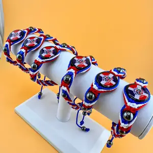 Multicolors Dominican Republic Flag Bracelet with Hematite Stone and Macrame Cord, Adjustable, Water Resistant,
