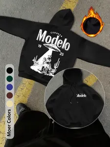 Gothic UFO and Western Cowboy Graphic Print Men's Regular Fitted Casual Fashion Hoodies Printed Long Sleeve Hooded Sweatshirt Jacket