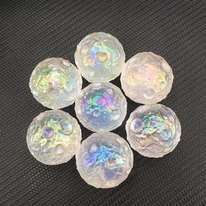 Angel Aura Quartz Moon Sphere Rainbow Aura Gemstone Sphere Crystal Ball Mineral Specimen Witch Home Desk Decoration Gift for her, gift for him