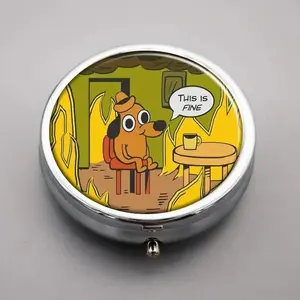 Cute Cartoon Pill Box 3 Compartment, Portable Pill Case for Pocket or Purse, Decorative Metal Medicine Vitamin Organizer, Unique Gift