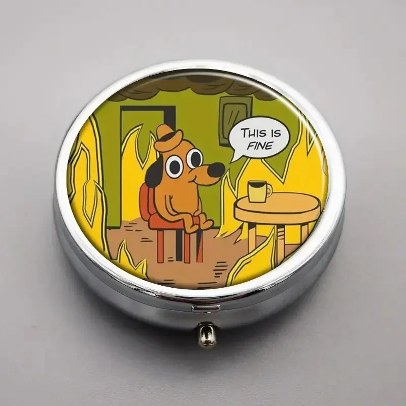 Cute Cartoon Pill Box 3 Compartment, Portable Pill Case for Pocket or Purse, Decorative Metal Medical Organizer Healthcare Medicine Vitamin Organizer, Unique Gift