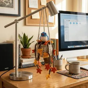 Emotional Support Crochet Bird Car Hanging Plant Accessory Aesthetic Rearview Mirror Charm Handmade Amigurumi Decor for Women Teens Mother's Day Christmas Birthday Gift Idea All-Season Cottagecore Ornament 1PC 2.8 Inches Wide 6.7 Inches Height