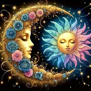 DIY 5D Diamond Painting Kit, Sun & Moon Theme, Full Drill Mosaic Art, Home Wall Decor Gift, Craft Project for Adults