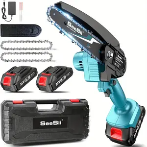Seesii Mini Chainsaw Cordless 6 Inch Handheld Electric Chain Saw with 2 Batteries for Pruning Trees, Cutting Wood, Best Gift for Dad, Husband
