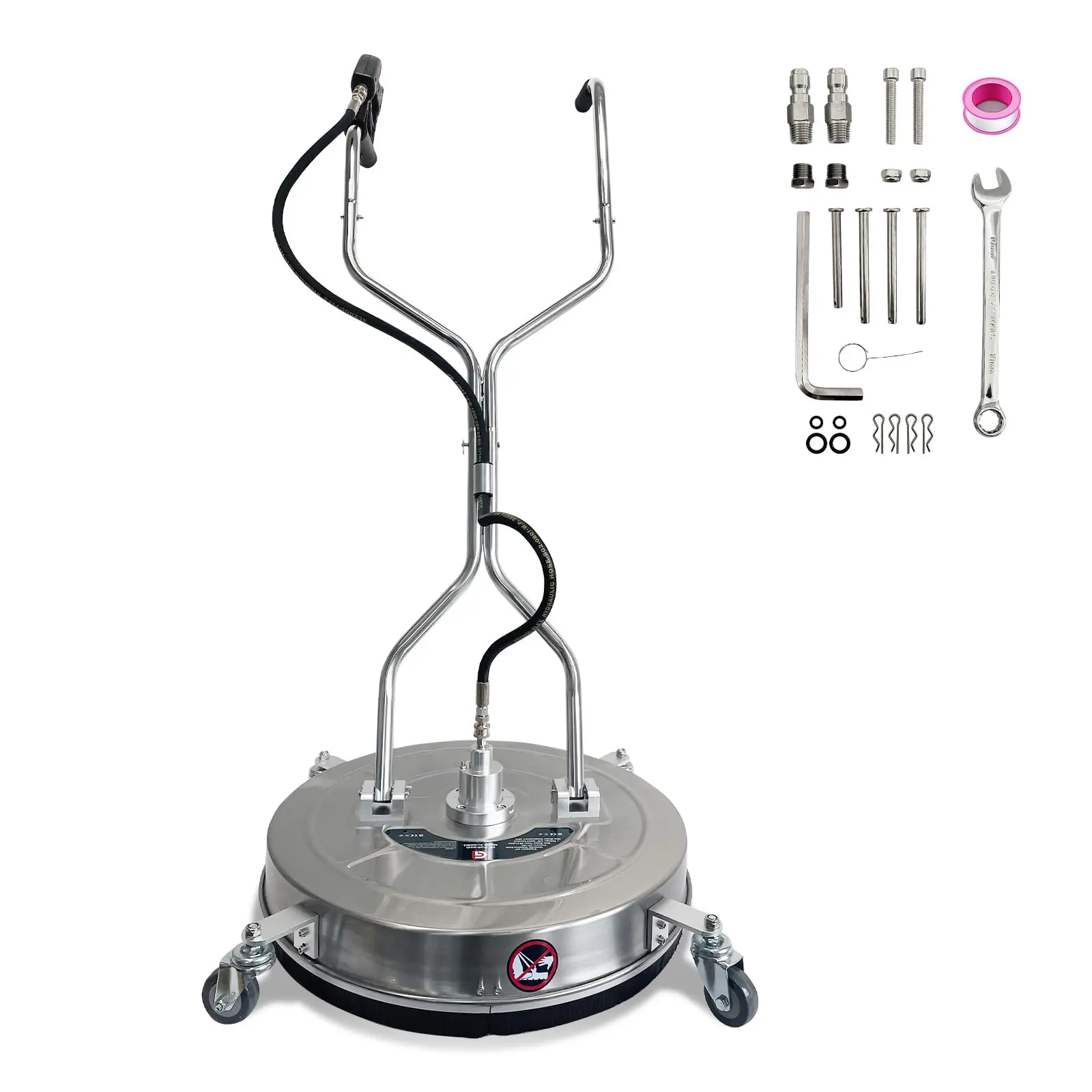24" Pressure Washer Surface Cleaner, 4-Wheel Stainless Steel Dual-Adjustable Handle Power Washer Attachment with 4900 Max PSI for Driveway, Deck, Brick Walls
