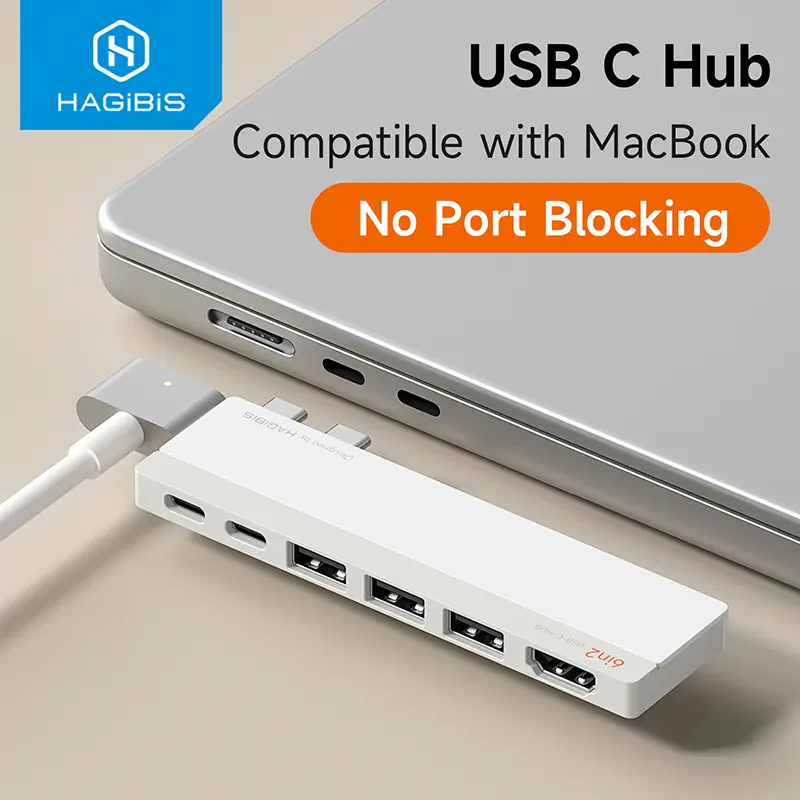 Hagibis USB-C Multiport Hub Adapter for MacBook Pro/Air Neo - 6-in-2/5-in-2 Dual USB-C Dock, 4K60Hz HDMI, USB3.0 Data & Video Transfer