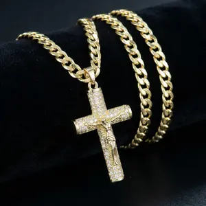 14K Gold Concave Chain Necklace, 24 in, with Cross Design Pendant, Faith Style for Special Moments,summervibes