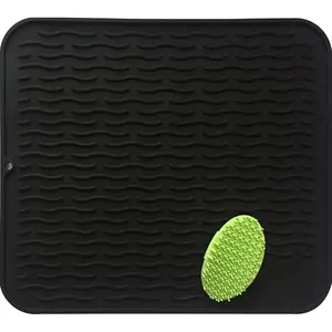 Dish Drying Mat & Scrubber XL 17.8" x 15.8"| Black Dish Drainer Mats & Trivet| Food Safe Fast Draining Pad for Dishes (Black, XL)