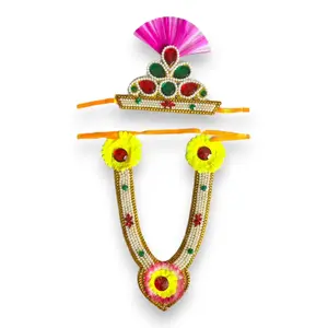 Festive Krishna Ganesha Jewelry Set | Vibrant Mukut & Necklace for Janmashtami, Ganesh Chaturthi | Perfect Cultural Gift