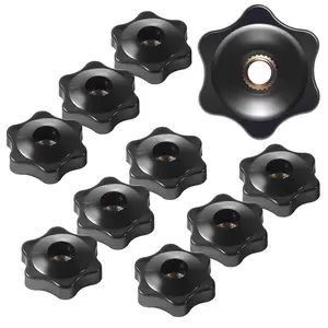 12 Pcs Small Black Star Knobs - 1/4-20 Female Threaded Hexagon Head Thru Clamping Knob, 6 Star 1/4 Inch 20 Jig T Knobs