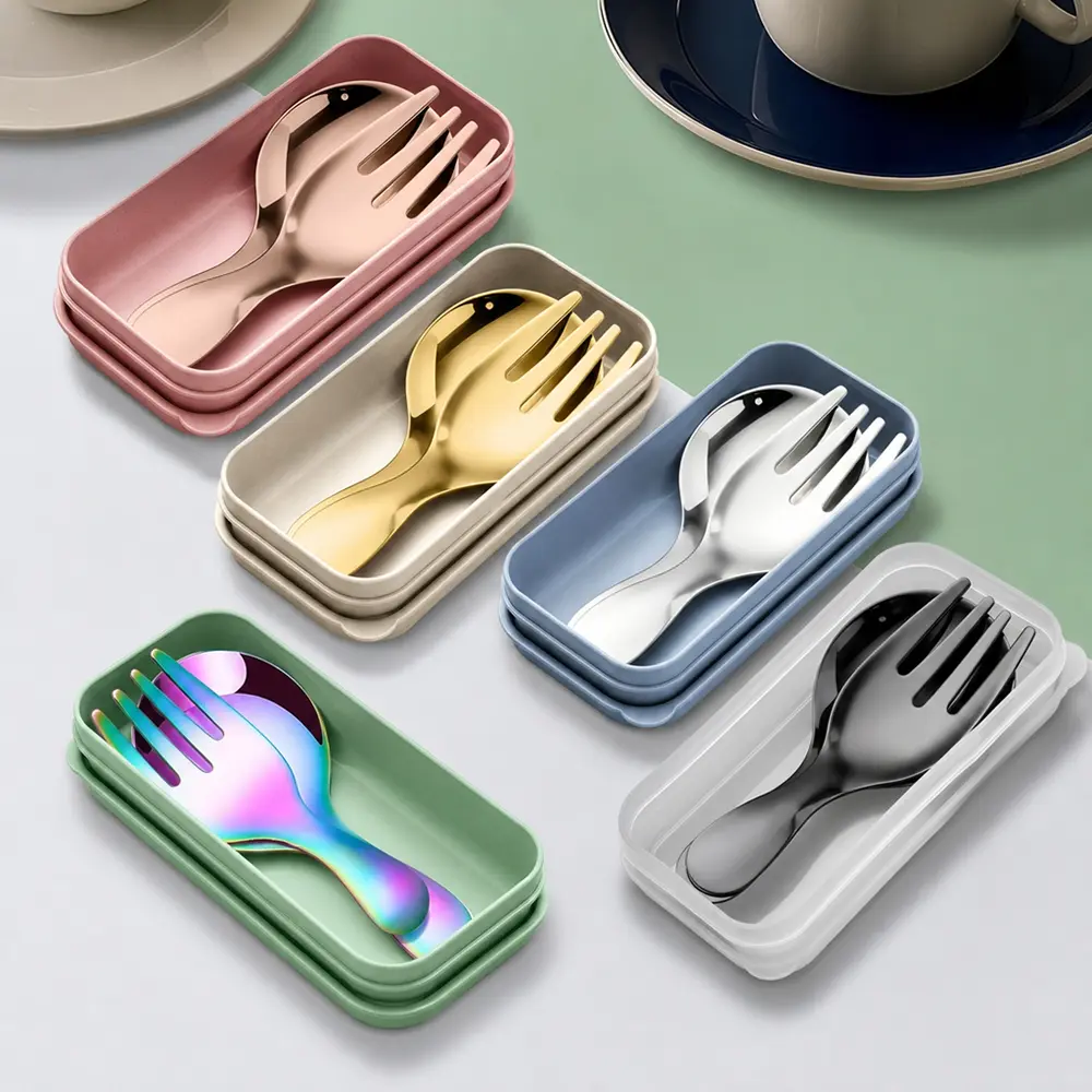 Pack of 5 Stainless Steel Portable Spoon Fork Set, Short Handle Mini Cutlery, Rice Dessert Spoon Fruit Fork for Travel Office, At School, On Trips, During Picnics or At Home