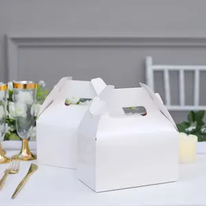 25 Pack Classic White Party Favor Gift Tote Gable Box Bags, Candy Treat Boxes 6"x3.5"x7"