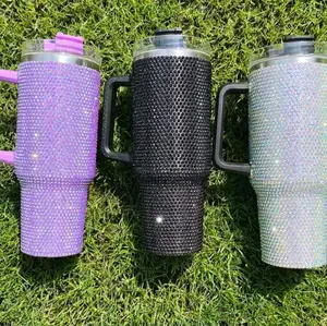Bling Tumblers 40oz - Colorful Drinkware with Handle, Ideal for Casual Use - Cup Stylish Beverage Rhinestone Mug
