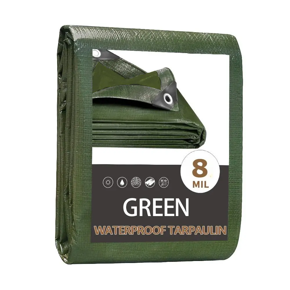 1pc Heavy-Duty Military Green&Silver Waterproof Tarp, All-Weather Protection, Waterproof Polyethylene Plastic Tarpaulin, Reinforced Metal Grommets, Tear-Resistant, Suitable for Outdoor Camping, Vehicles, Rooftop Gardens, Awnings