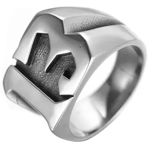 Men's Stainless Steel Lucky Number 13 Biker Ring High Polished Silver Band