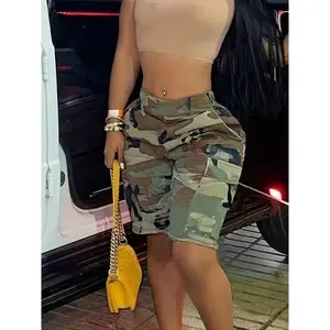 Women'S Elastic Camouflage Waist-Cinching Cargo Shorts Casual Womenswear