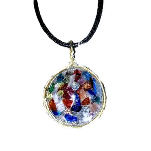 Resin filled with real mixed gemstones pendant necklace
