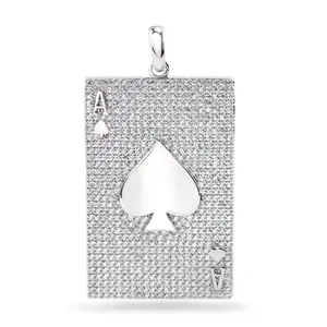 Rhodium Plated 925 Sterling Silver Ace of Spade Clear CZ Pendant