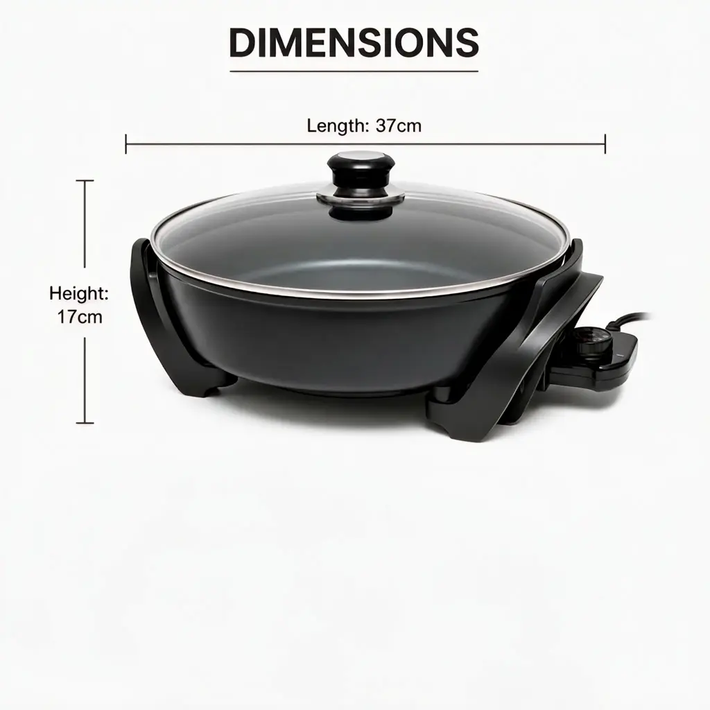 Non-stick electric griddle, large-capacity electric wok, with adjustable temperature settings, suitable for stir-frying, grilling, and home cooking, comes with a silicone spatula set.